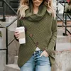 Scarf Collar Sweaters Pullovers Female Crossed Fashion Warm Crocheted Long Sleeve Button Sweater Autumn Winter Irregular Tops X0721