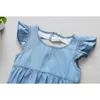 Fashion Little Girls Enfants Enfantil Denim Rompers Baby Coeur Hollowing Outfit pour les enfants 0-3Y 210529