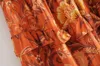 Czeski Pomarańczowy Feather Floral Print Długa Spódnica Wakacje Kobiety Elastyczna Talia Drewna Uszy Ruffles Lace Swing Spirts Beach 210429