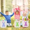Partybevorzugung Osterhasen-Korbtaschen für Kinder aus Segeltuch-Baumwolle zum Tragen von Geschenken und Eierjagd-Taschen,Fluffy Tails bedruckte Kaninchen-Leinwandspielzeug-Eimertasche