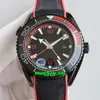 Hochwertige K6F-Uhren, 45,5 mm, 600 m, GMT, tiefschwarz, Kal. 9806, automatische Herrenuhr 215.92.46.22.01.004, rot-blaue Keramiklünette, schwarzes Zifferblatt, Kautschukarmband, Herrenarmbanduhren