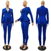 Plus Size Office Dames Blue Pink 2 Tweedelige Set Top en Broek Elegante Vrouwelijke Casual Business Matching Outfits Dameskleding