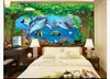 Фотография обои мультфильм большой дерево 3d красивые подводные животные мировой мир дельфин пузырь росписи гостиная телевизор диван фоновая стена
