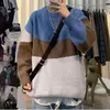 Mäns Tröjor Höst Män Pullovers Vinterpar Enkel Striped Warm Strikkad Sweater Koreansk Chic Male Daily Paneled Mysig Spandex Stitchin