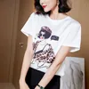 Sommar koreanska mode silke t-shirts för kvinnor tjej mönster satin toppar korta ärmar plus storlek xxl kontor damen skjortor 210531