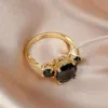 Wedding Rings Vintage Female Black Crystal Stone Jewelry Yellow Gold Color For Women Big Bride Round Engagement Ring1478403