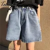 Kvinnors denim shorts breda ben hög midja blå plus storlek sommar kausal löst jeans vintage för kvinnor booty 210714