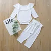 Baby flicka kläder set nyfött spädbarn frill solid romper bodysuit bow byxa kläder spädbarn nyfödda kläder barn kläder 2582 Q28037700