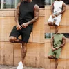 2021 Mens Sets Summer 2-Pieces Sleeveless Tank Tops Shorts Pants Set Fitness Sports Breathable Beach Sexy Charm Crop Top Cotton Y0831