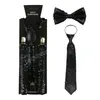 Aldult Sequin Suspenders Bow Tie necktie Set woman Men Braces Elastic Suspender with BowTie Fashion Belt Strap Clip