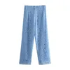 Fashion Lace Calf Length Pants Women High Waist Wide Leg Casual Female Trousers Clothes Streetwear 210430