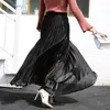 Skirts 2022 Autumn Winter High Waisted Female Long Skirt Fashion Women Solid Yellow Gold Pleated Casual Elastic Waist