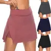 Saias mulheres moda atlético skort com pocket fitness treino saia irregular divisão casual simples cintura alta elástica