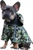 Dog Raincoat Camouflage Camo Dog Apparel Windbreaker Stylish Pet Rain Jacket Water Resistant with Reflective Stripes Hooded for Dogs Cat 209A