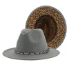 Szeroki Brim Kapelusze Dla Kobiet Fedoras Kobiet Kapelusz Leopard Patchwork Panama Jazz Czapki Mężczyźni Vintage Casual Ślub Sombreros de Mujer