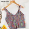 Women Knitted Crop Tops Ladies Patchwork Color Knitting Camis Sleeveless V Neck Short Vest Summer Sweater Tank 210601