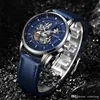 Reloj mecánico automático para hombre, esfera con textura de alta calidad, relojes huecos, reloj de pulsera suizo de lujo con correa de cuero resistente al agua