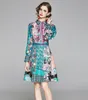 Luxury Fashion Floral Bow Dress Runway 2021 Women Designer Elegante Sleeve Long Stampato Office Abiti a mezzi a ginocchio Autunno Wi8606728