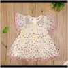 Elbiseler Bebek Bebek, Çocuk MaternityBaby Çocuk Kız Kısa Kollu Örgü Elbise Renkli Polka Dot Desen Baskı Ile Fırfır Dekorasyon Yaz C