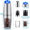 2 Pcs Elétrica Pimenta Automática Spice Moinho De Aço Inoxidável Gravidade Shaker Sal Moedor De Porcelana De Moagem De Moagem Ferramenta de Cozinha 210712