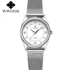 Montre pour femme avec ceinture en maille or rose WWOOR 2022 Robe décontractée Mode Diamant Femmes Poignet étanche Simple Femme Montres-bracelets à quartz