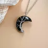 Livets träd Crescent Moon Shape Hängsmycke Silvertone Wire Wrap Natural Gemstones Healing Crystal Stone Reiki Kvinnor