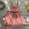 Princesa meninas mostarda amarela longa tule verão vestido médio bezerro kids wedding for toddlers cinturão floral conjunto 210529