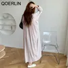 Koreanska Chic Back Pleated Klänning Sashes Lossa Casual Långärmad Skjorta Kvinna Nedgång Lace-up Maxi Kvinnor 210601