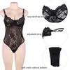 Body Femme Sexy See Though Neon White Black Floral Sheer Plus Size Lace Bodysuit M XL 3XL 5XL Rompers Jumpsuit R80536 210720