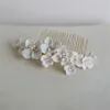 Casamento nupcial branco cerâmico flor pente pérolas pérolas pentes headpiece princesa coroa tiara ouro prata rhinestone cristal hairpins jóias Prom fashion clips