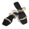 Women Stylish Summer Rhinestone Chain Diamonds Hyaline Flip Flops Flats Slippers Slides Shoes