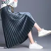 Kjolar Mevgo 2022 Höstkvinnor Pläterad Glänsande Golden Velvet Solid Hög Midja Sashes Bandage Long Casual Draped Skirt HD2459