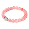 Natural Stone Strands Bracelet Rhodonite Beaded Alloy Flower Charm Bracelets For Men Women Fashion Exquisite Jewelry