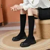 Bottes femme sans talon femmes genou haut extensible jambe chaussures 2021 plate-forme chaussures d'hiver taille 34-40