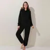 Hiver Chaud Pyjamas Onesies Moelleux Polaire Combinaisons Vêtements De Nuit Ensemble Capuche Ensembles Pyjamas Pour Femmes Adultes