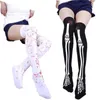 Halloween nurse theme costume accessories skull skeleton bleeding stockings adult women velvet pantyhose black/white Y0829