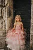 2021 Abiti da ragazza di fiori senza schienale in pizzo Abito da ballo con perline Tiers Tulle Sheer Neck Lilttle Abiti da sposa per spettacolo di compleanno per bambini ZJ003