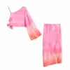 Mujeres Sexy Tie Dyed Printing Camisa corta asimétrica Ladies Bow Casual Slim Blusa Roupas Chic Summer Crop Tops 210521