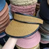 Natural Raffia Straw Handmade Summer Empty Top Hat For Women Pu Leather Decoration Justerbar VioSr Viseira Visera Muj Wide Brim Hats Elob22