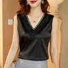 Summer Leeveless Silk Women Blouses Tops Sexy Embroidery Lace Satin Woman Shirt Loose V-neck Top Plus Size 5XL 13731 210512