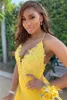 Sexy Elegant Yellow Mermaid Evening Dresses Deep V Neck Lace Appliques Backless Sweep Train Formal Dress Party Gowns Custom Made