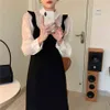 High Quality Sweet Girls Chic Gentle Shirts+Solid Fashion Sexy Long Dresses Two Piece Sets Suits 210525