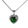 Presente Diamond Heart Pingente Stainelss Stainels Chain de a￧o Meninas colares de j￳ias de cristal verde vermelho Will and Sandy