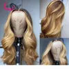 HD Transparant 13X6 Highlight Echthaar Frontal Körperwelle Lace Front Honigblond Vorgezupfte gebleichte Knoten Perücken8061273