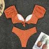 Colysmo Point Dot Swimsuit Sweet Peact Willes Купальный костюм Женщины Hight Талися Бикинис Муйер Push Up Magned Tankini Orange 210527