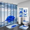 3D-blauw rood roze rose print douche gordijn set badkamer bading scherm anti-slip toilet dek deksel tapijt tapijten keuken home decor 210915