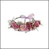 Smyckeshårklämmor Barrettes Justerbar handgjorda blommiga kronor Colorf Flower Wreath With Ribbon Garland Wedding Po Props Drop Delivery 2021