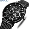 Mężczyźni Zegarek CRRJU Ultra cienkie zegarki dla mężczyzn Luksusowa Wodoodporna Data Męska Siatka Pasek Casual Kwarcowy Zegarek Biały Sport Wristwatch 210517