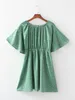 Hsa Summer Dress Oneck High Waist Pleated Vestidos Batwing Sleeve Green Beach Style Floral Pleated Dress Summer Boho 210716