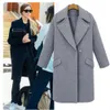 Mode Design Högkvalitativ Kvinnor Vinter Lapel Wool Coat Button Trench Jacket Loose Plus Overcoat Outwear Kvinnor